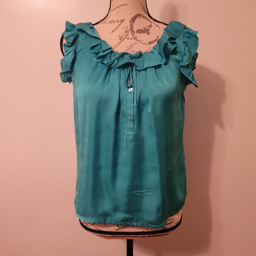 Dress Barn Turquoise Short Sleeved Silk Top Size M